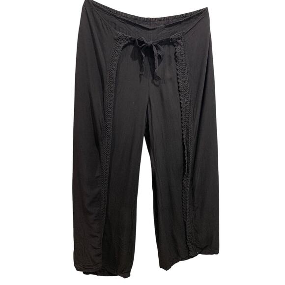 XL Vanilla Sky Womens Boho Black Pants Split Leg Lightweight Pull On - Picture 1 of 9